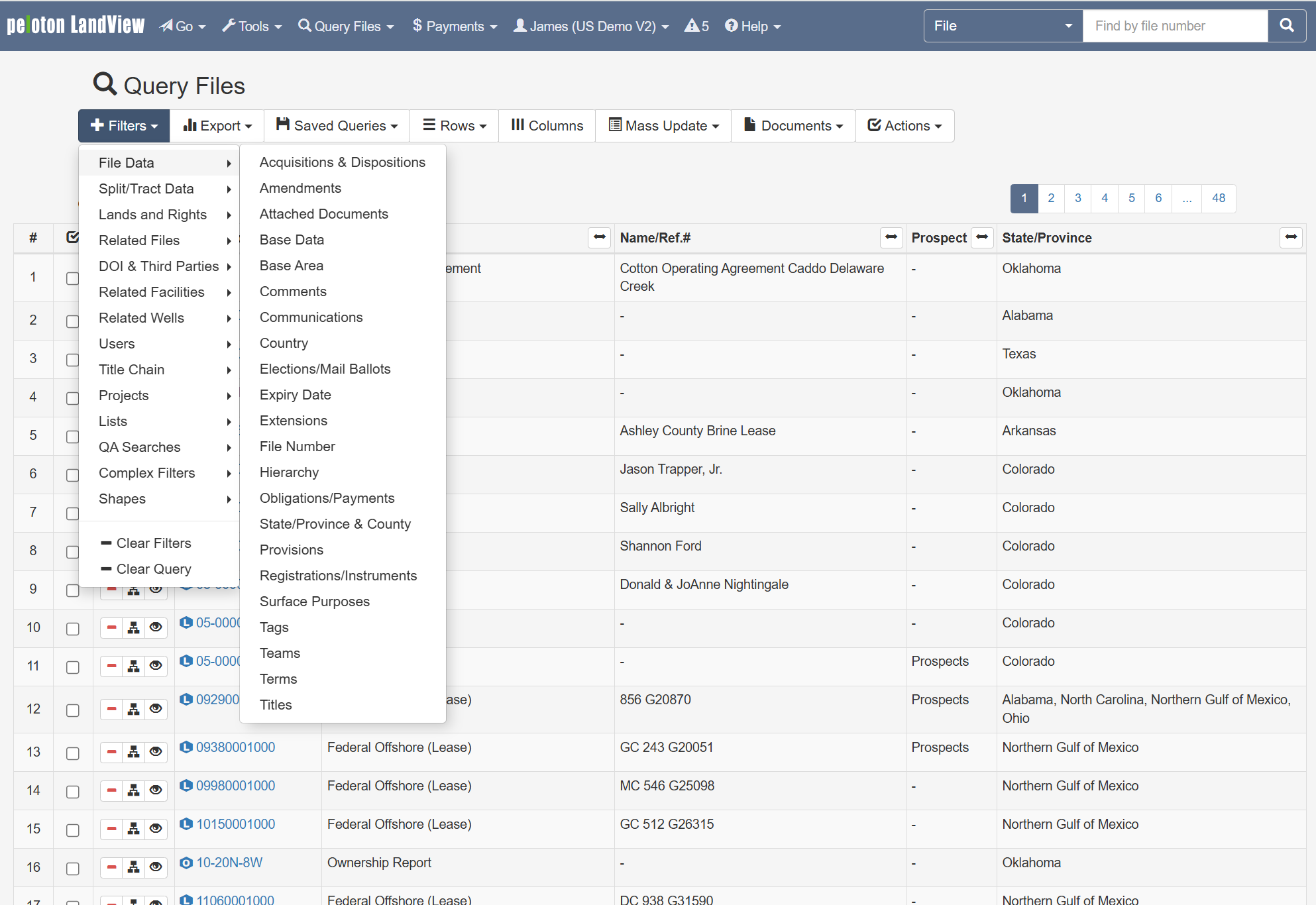 Query Files Data filters